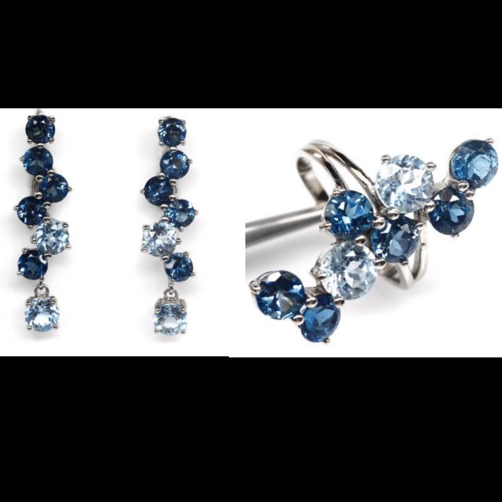 6 Mm London Blue Topaz Ross Simons Earrings & Size 6 Ring 925 White Gold Plated